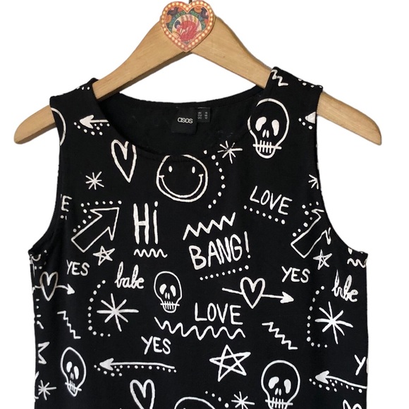 ASOS Graffiti Print Sleeveless Dress Sz 12 - Picture 7 of 11